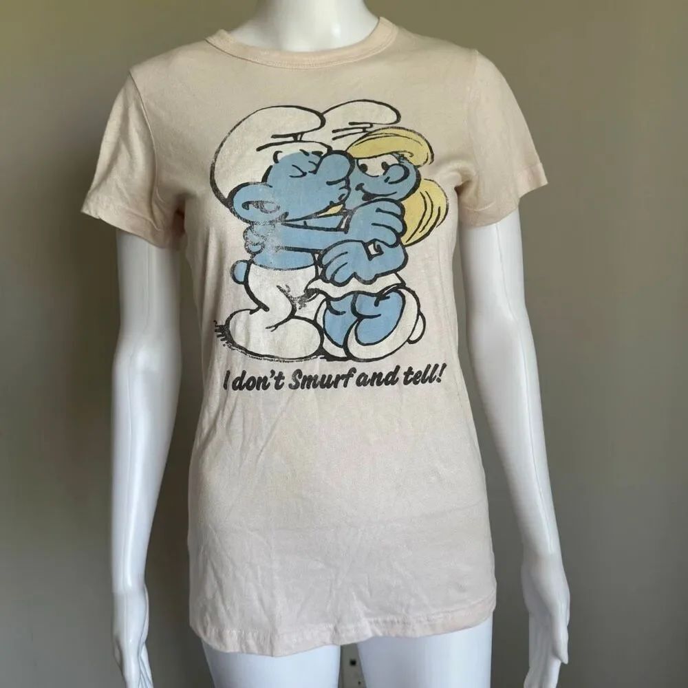 VTG Junk Food The Smurfs T Shirt Womens Made In USA Y2K Smurfette Baby Tee